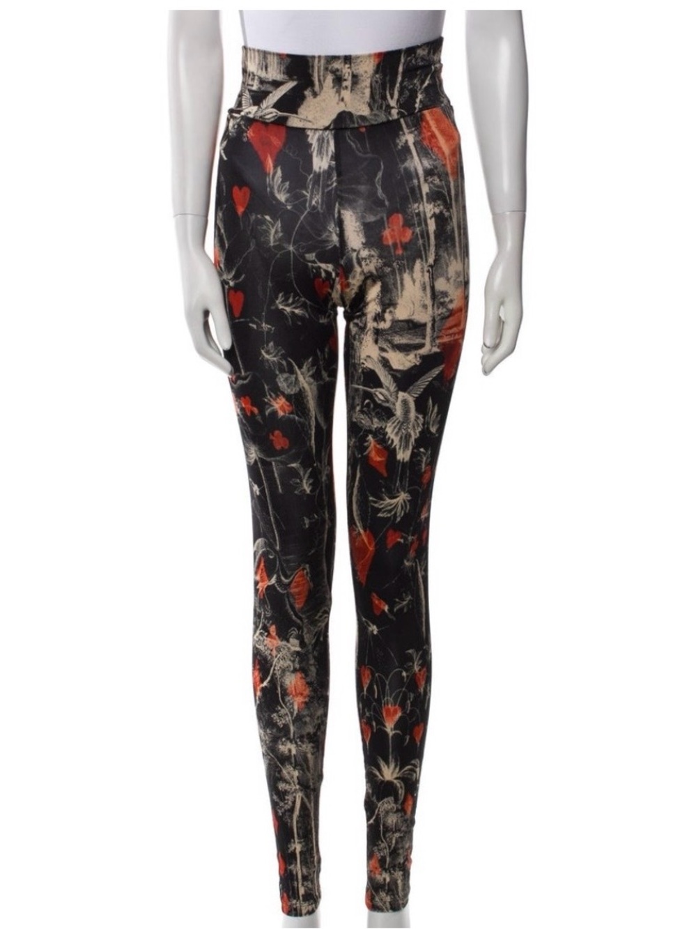 Jean Paul Gaultier Black Leggings with Red and Cream Floral Motif